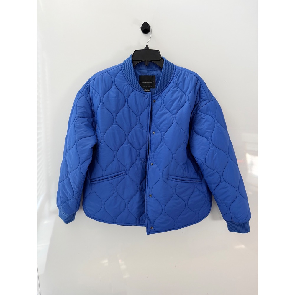 Sanctuary Blue Quilted Bomber Jacket CJ0873BR4 Medium Ribbed Trim Snap Front
